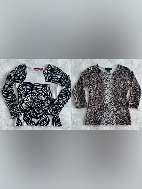 Venue Tops - Set Of Two Jersey Knit Long Sleeve Tops Abstract Flower Animal Print EUC Size: S